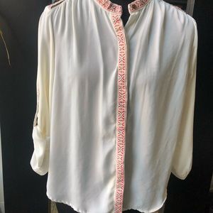 Long sleeve blouse with tribal embroidered trim